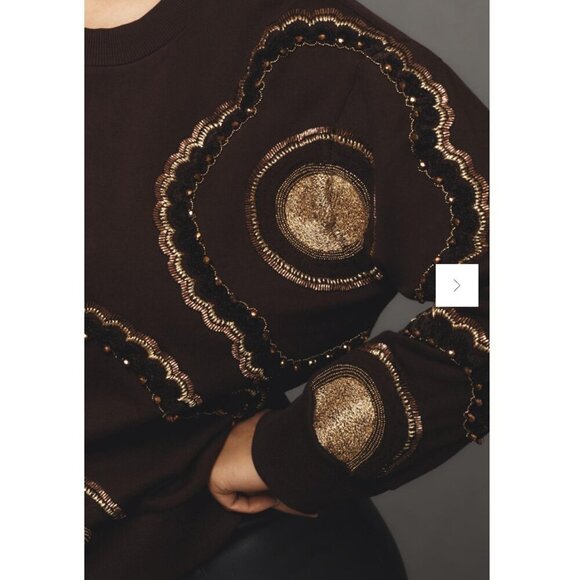 Ollari Brown Embroidered Beaded Sweatshirt 2X - Picture 7 of 10